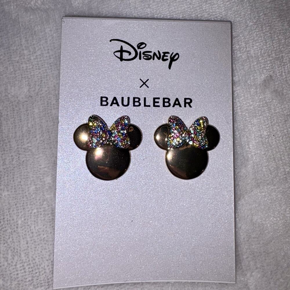 Disney x Baublebar Minnie Mouse Gold Tone & Multi Color Crystal Earrings NEW